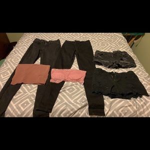 Pants, shorts, bras, tube tops, crop tops, jeans